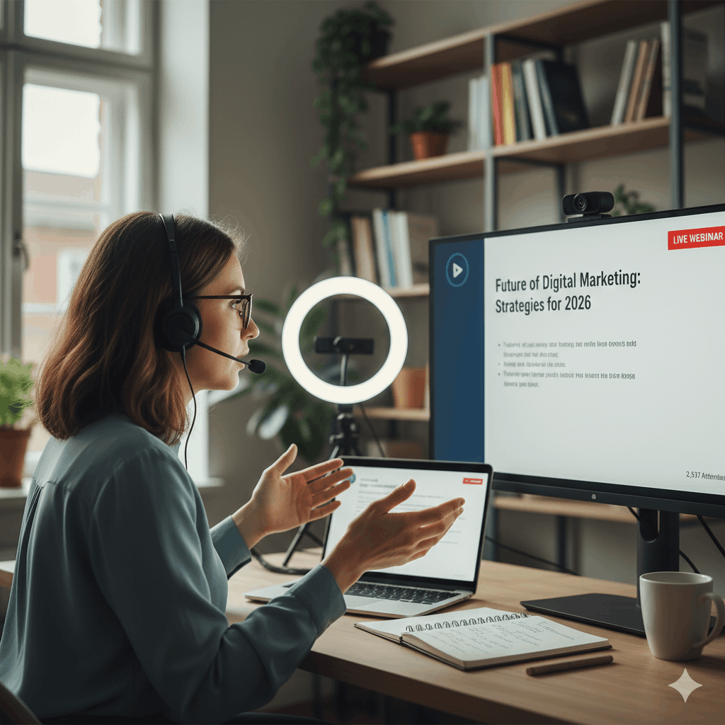 Frau Webinar digitales Marketing Webinaris Erfahrungen 2026 Lohnt sich die Webinar‑Software